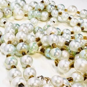 Vintage Stamped JAPAN Multi Strand Iridescent White & Blue-Green Glass Pearls